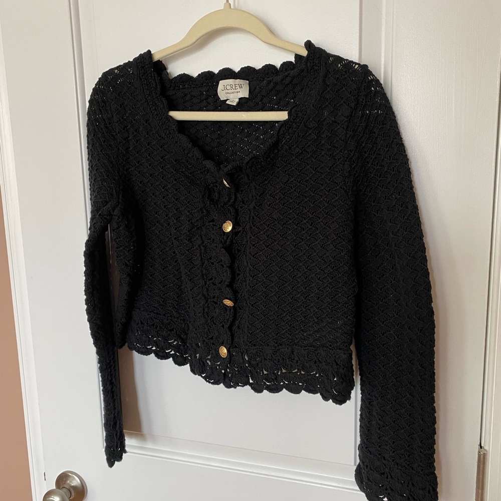 J. Crew Black Cardigan Sweater with Scalloped Trim